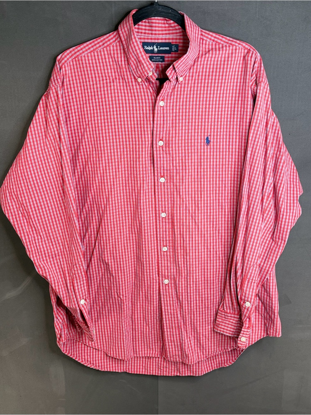 Ralph Lauren Men's Long Sleeve Blake Size Large 100% Cotton Red Plaid Shirt